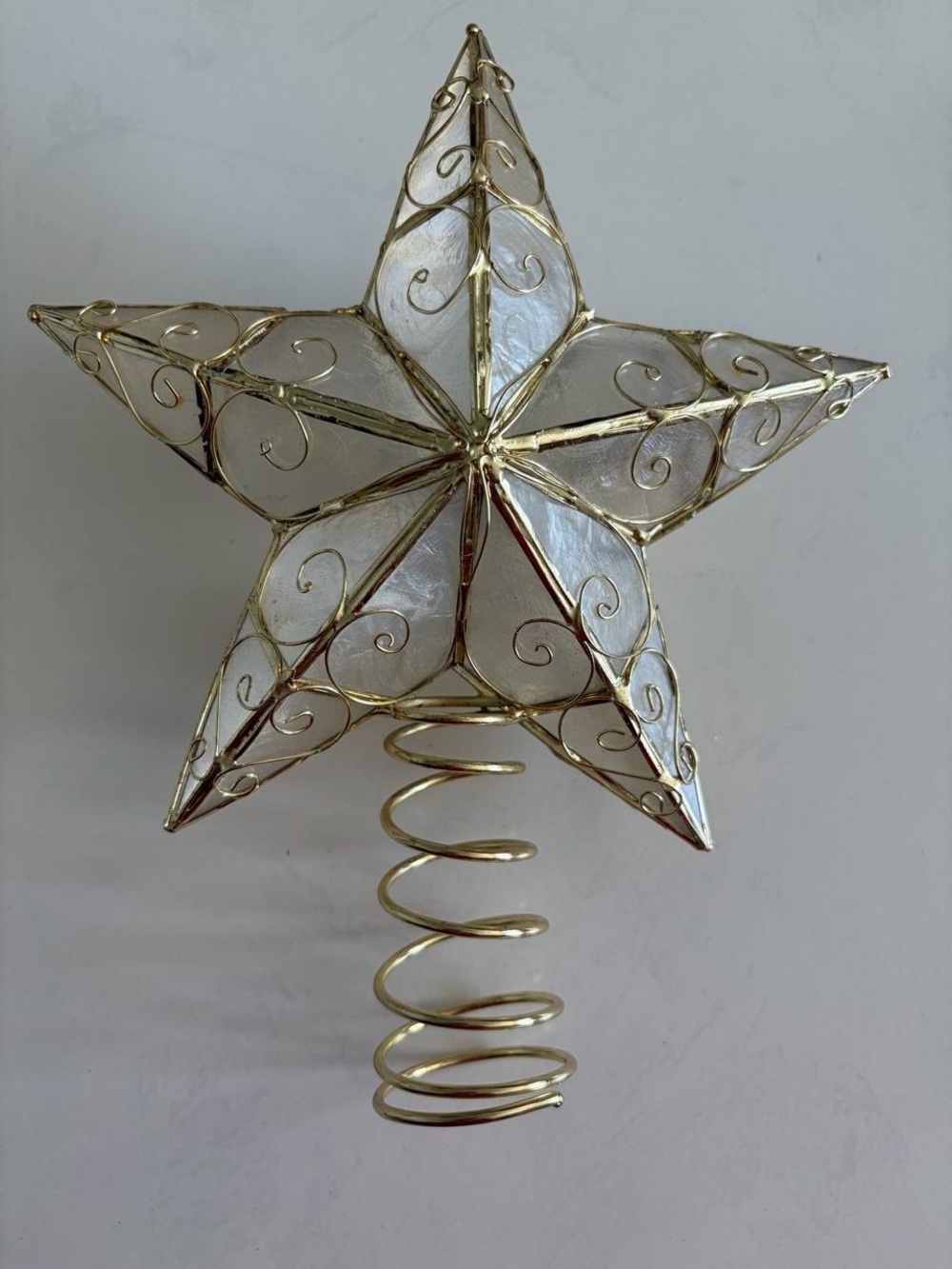 Christmas Gold and White Star Tree Topper - Decorative Holiday Accent